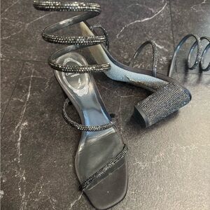 Rene Caovilla Black Rhinestone Sandals